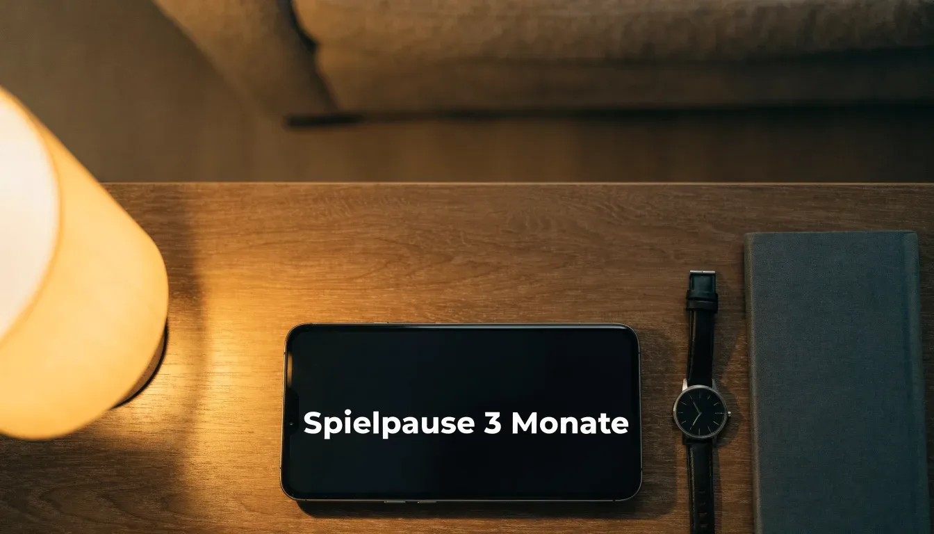 Ein Smartphone liegt mit dem Display nach unten auf einem Tisch neben einer Armbanduhr, im Hintergrund eine ruhige Wohnzimmerecke am Abend.
