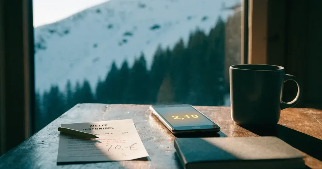 Ein verschneiter Skihang im Winterlicht mit einer leeren Liftspur, im Hintergrund Nadelwald und klarer Himmel, keine Personen.