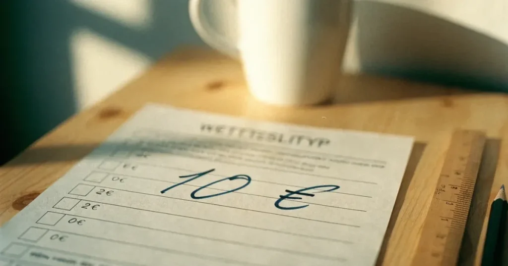 Mehrere leere Wettscheine aus Papier liegen nebeneinander auf einem hellen Tisch, daneben ein Lineal und ein Bleistift, ohne erkennbare Schrift.