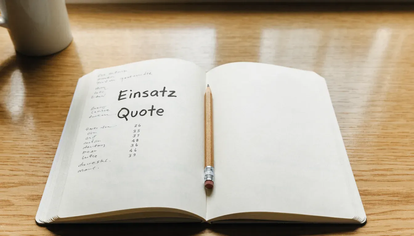 Ein aufgeschlagenes Notizbuch mit handschriftlichen Notizen liegt neben einem Bleistift auf einem hellen Holztisch.