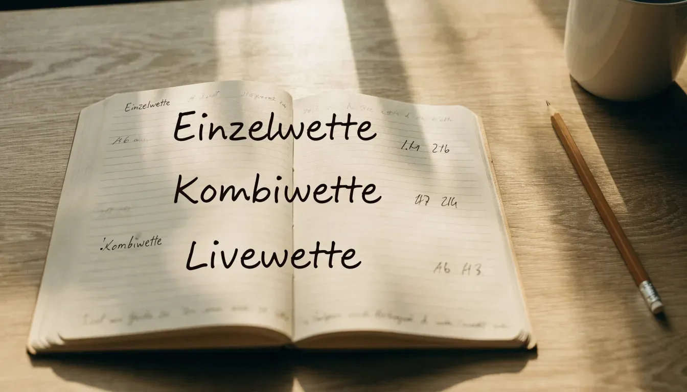 Ein aufgeschlagenes Notizbuch mit handschriftlichen Notizen liegt neben einem Bleistift auf einem hellen Holztisch.